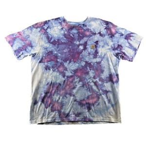 Carhartt Navy Blue Logo T-Shirt Mens Tag 2XL Acid Wash Tie Dye Pocket T